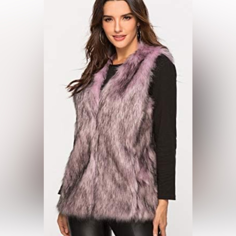 Escalier Mauve Lavender Faux Fur Vest - Size 14 Large/XL